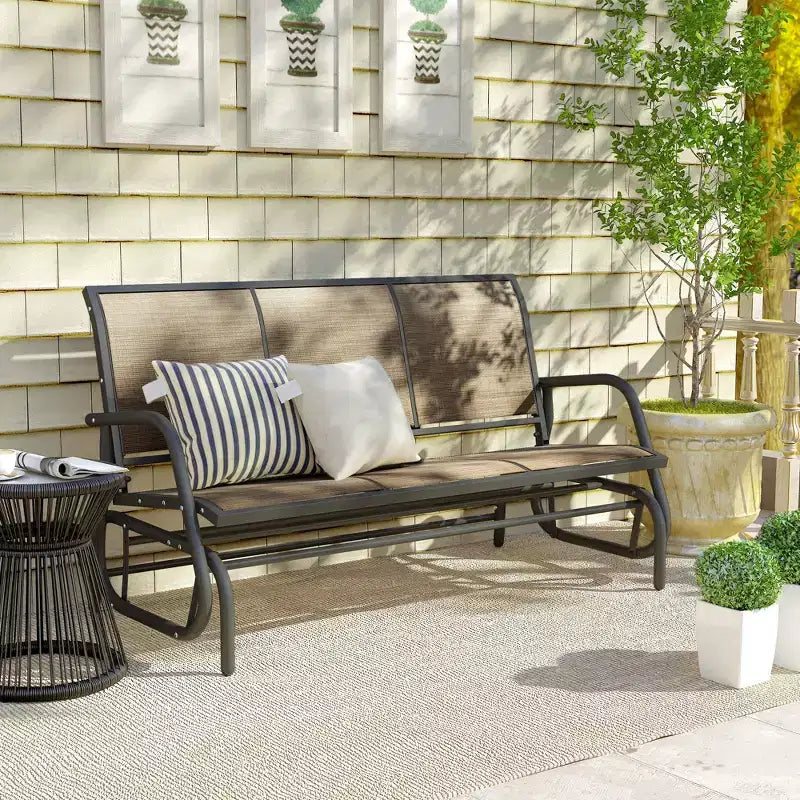 Banc à bascule Outsunny, balançoire de porche extérieur 3 places, tissu en maille respirant, cadre en métal