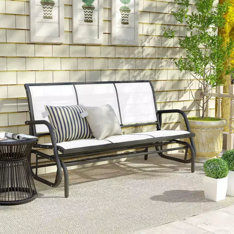 Banc à bascule Outsunny, balançoire de porche extérieur 3 places, tissu en maille respirant, cadre en métal