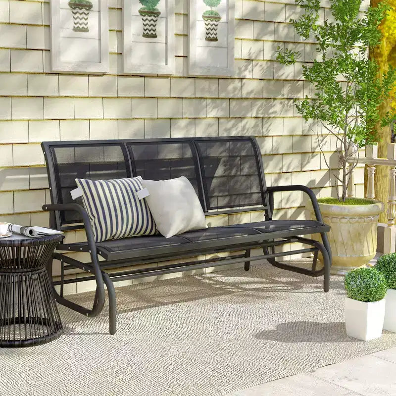Banc à bascule Outsunny, balançoire de porche extérieur 3 places, tissu en maille respirant, cadre en métal