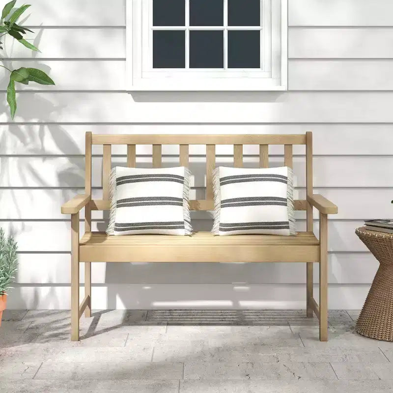 Banc de jardin Costway en teck d'Indonésie 2 places avec dossier et accoudoirs Naturel