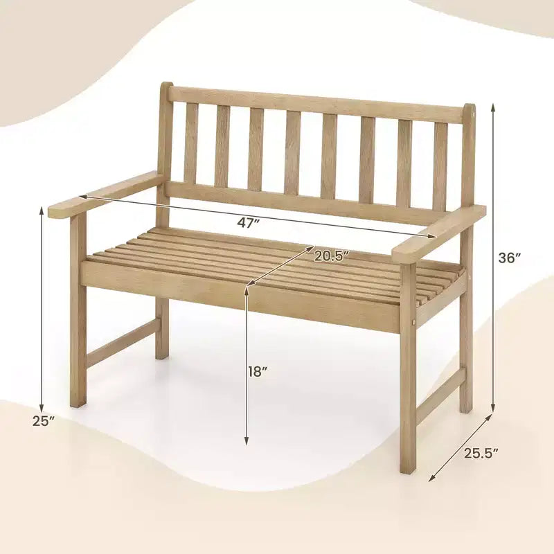Banc de jardin Costway en teck d'Indonésie 2 places avec dossier et accoudoirs Naturel