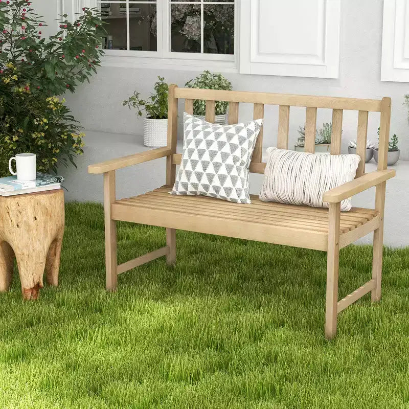 Banc de jardin Costway en teck d'Indonésie 2 places avec dossier et accoudoirs Naturel
