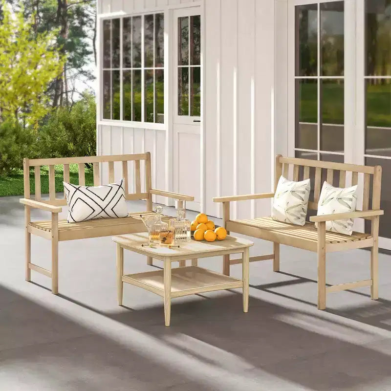Banc de jardin Costway en teck d'Indonésie 2 places avec dossier et accoudoirs Naturel