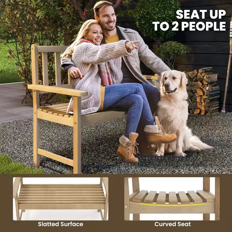 Banc de jardin Costway en teck d'Indonésie 2 places avec dossier et accoudoirs Naturel