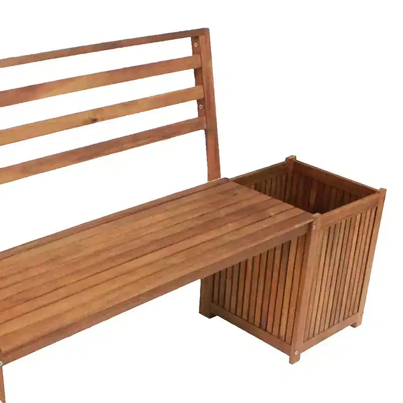 Banc multifonctionnel et durable en bois dur Leigh Country avec jardinières, couleur fauve