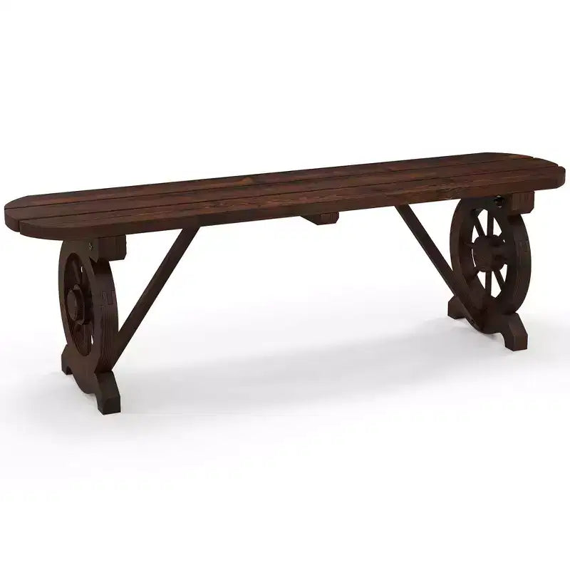 Banc d'extérieur rustique en bois Costway avec base en roue de chariot, siège à lattes, charge max. 322 kg