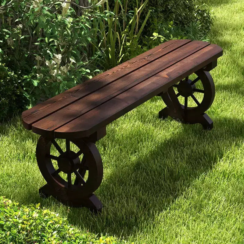 Banc d'extérieur rustique en bois Costway avec base en roue de chariot, siège à lattes, charge max. 322 kg