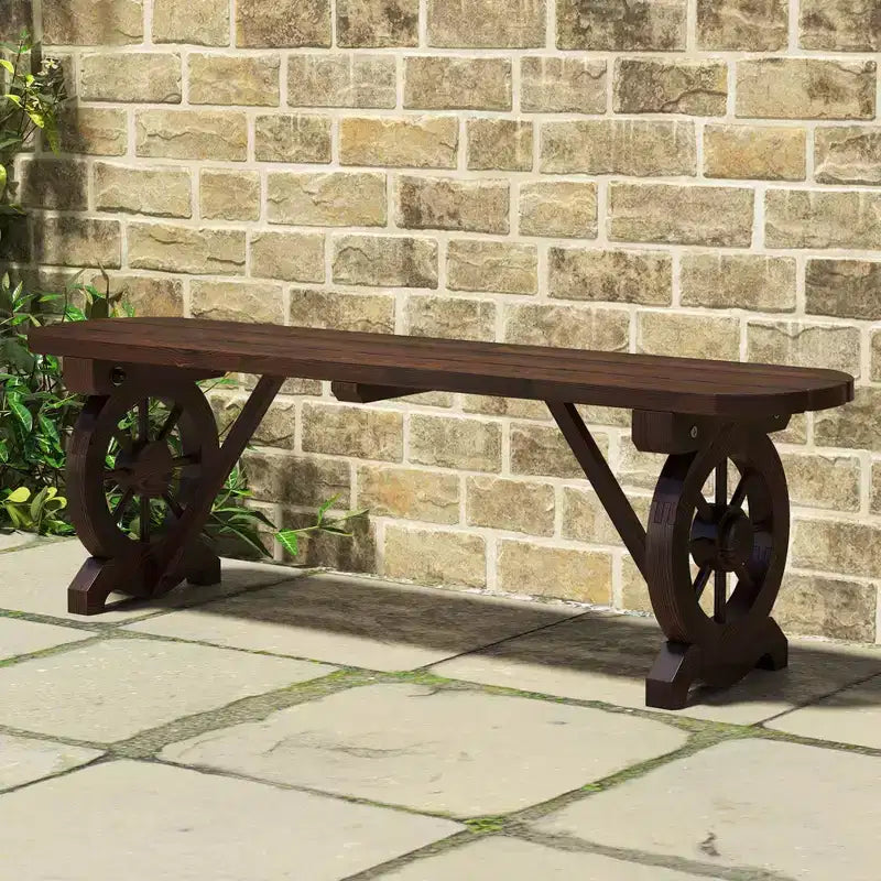 Banc d'extérieur rustique en bois Costway avec base en roue de chariot, siège à lattes, charge max. 322 kg