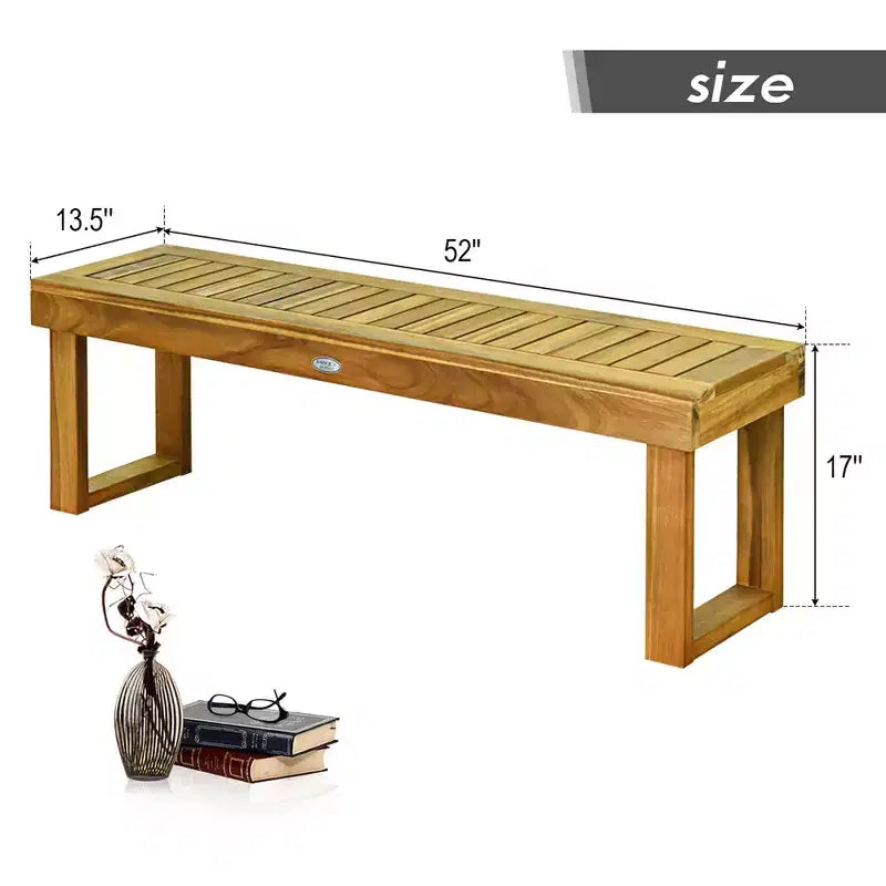 Costway 1/2 PCS Banc de salle à manger d'extérieur 52 en bois d'acacia avec lattes de siège et barre