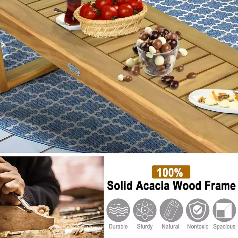 Costway 1/2 PCS Banc de salle à manger d'extérieur 52 en bois d'acacia avec lattes de siège et barre