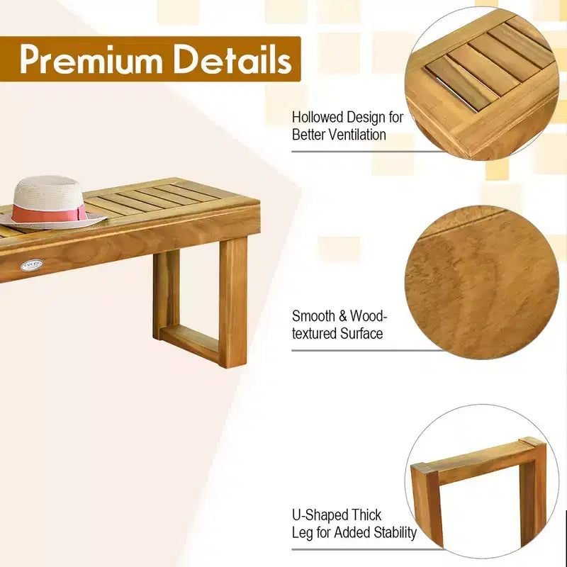 Costway 1/2 PCS Banc de salle à manger d'extérieur 52 en bois d'acacia avec lattes de siège et barre