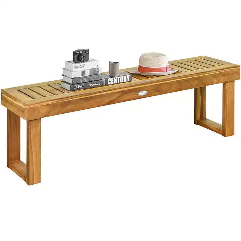 Costway 1/2 PCS Banc de salle à manger d'extérieur 52 en bois d'acacia avec lattes de siège et barre