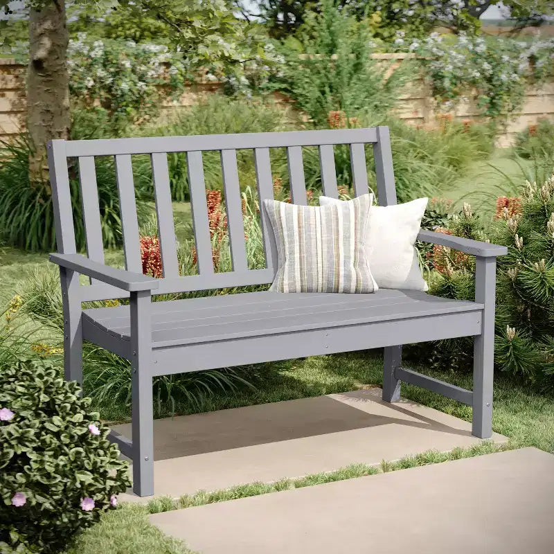 Banc Flash Furniture Ellsworth de qualité commerciale en PEHD recyclé, résistant aux intempéries, pour l'intérieur et l'extérieur, avec assise profilée