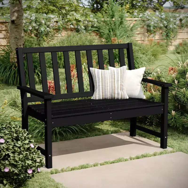 Banc Flash Furniture Ellsworth de qualité commerciale en PEHD recyclé, résistant aux intempéries, pour l'intérieur et l'extérieur, avec assise profilée