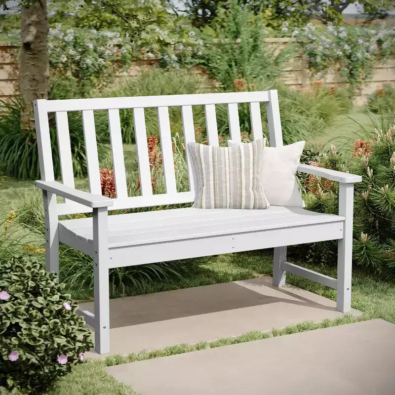 Banc Flash Furniture Ellsworth de qualité commerciale en PEHD recyclé, résistant aux intempéries, pour l'intérieur et l'extérieur, avec assise profilée