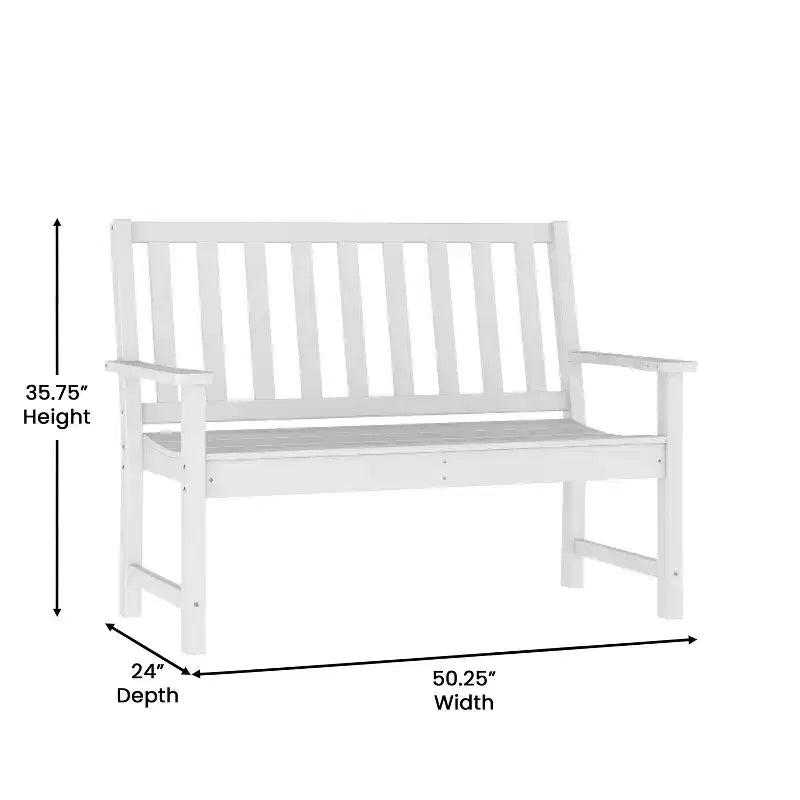 Banc Flash Furniture Ellsworth de qualité commerciale en PEHD recyclé, résistant aux intempéries, pour l'intérieur et l'extérieur, avec assise profilée