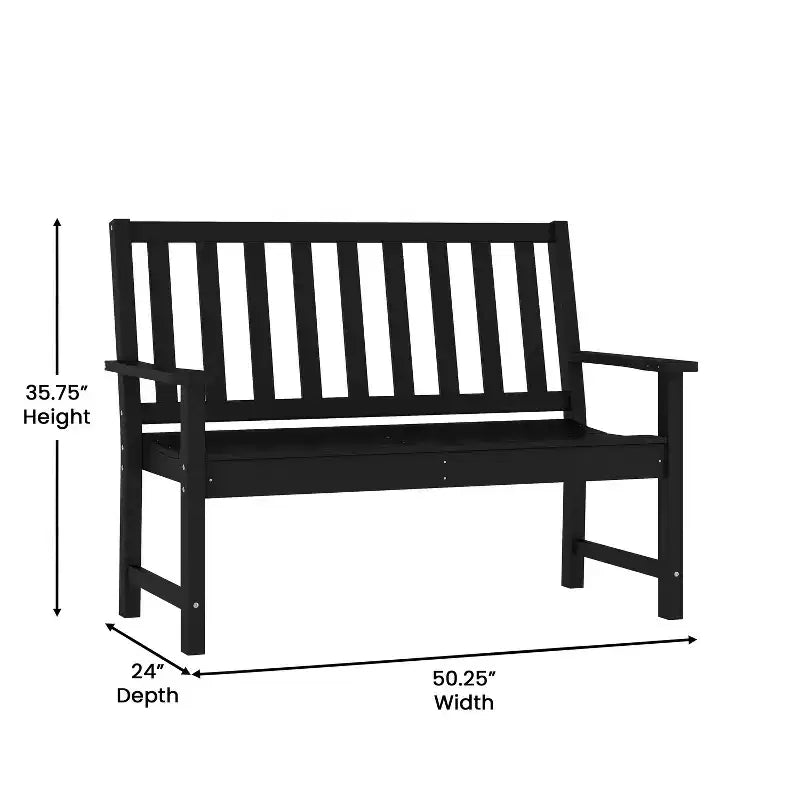 Banc Flash Furniture Ellsworth de qualité commerciale en PEHD recyclé, résistant aux intempéries, pour l'intérieur et l'extérieur, avec assise profilée