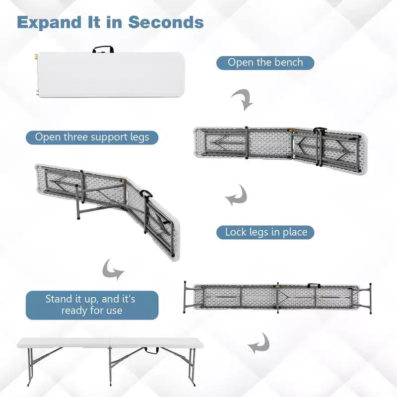 Costway – Lot de 2 bancs pliables portables de 1,8 m pour l'extérieur, pique-nique, 250 kg max, pour salle à manger