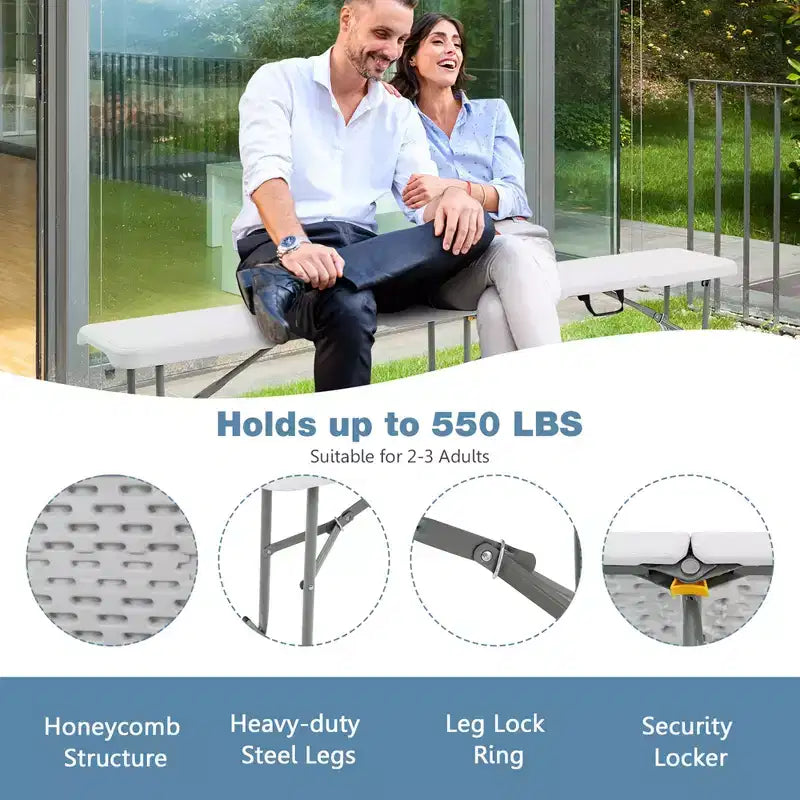 Costway – Lot de 2 bancs pliables portables de 1,8 m pour l'extérieur, pique-nique, 250 kg max, pour salle à manger