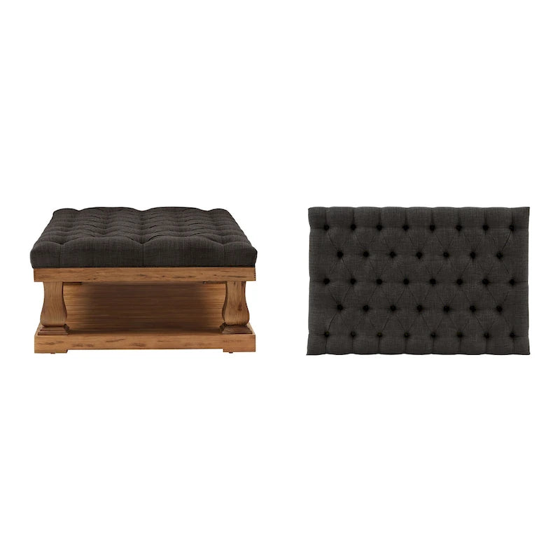 Ottoman rectangulaire Gdansk en lin, avec pieds balustre