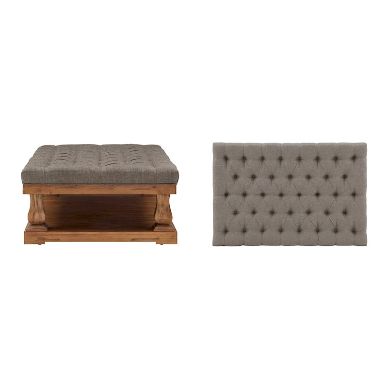Ottoman rectangulaire Gdansk en lin, avec pieds balustre