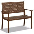 Costway Patio Loveseat All Weather Bench w/Solid Rubber Wood Frame&Hand Woven PU Leather