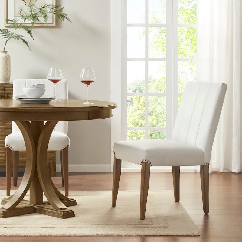 Madison Park Abel Chaise de salle à manger capitonnée en velours crème (lot de 2)