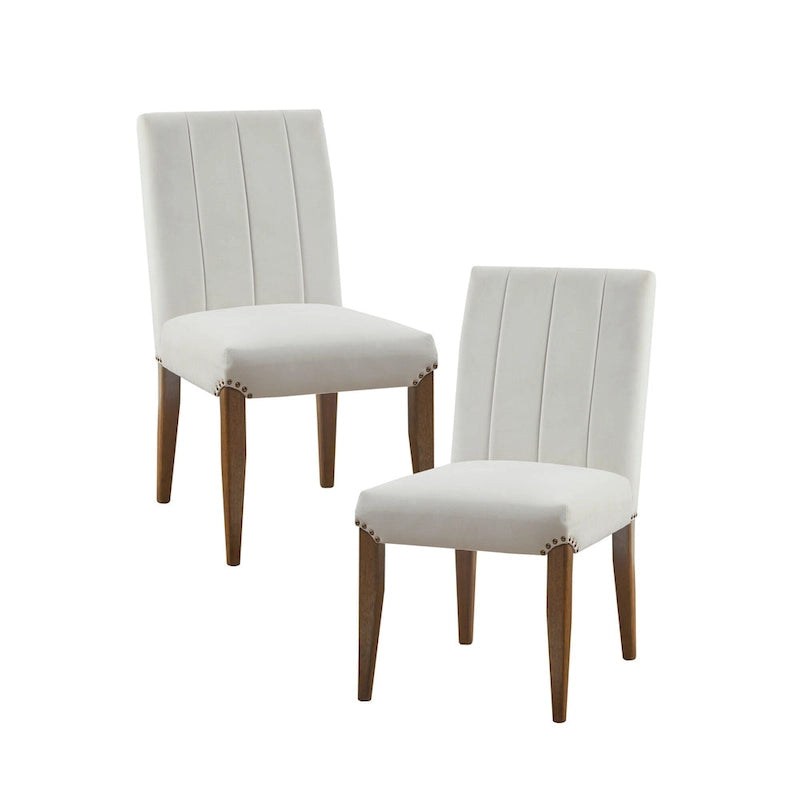 Madison Park Abel Chaise de salle à manger capitonnée en velours crème (lot de 2)