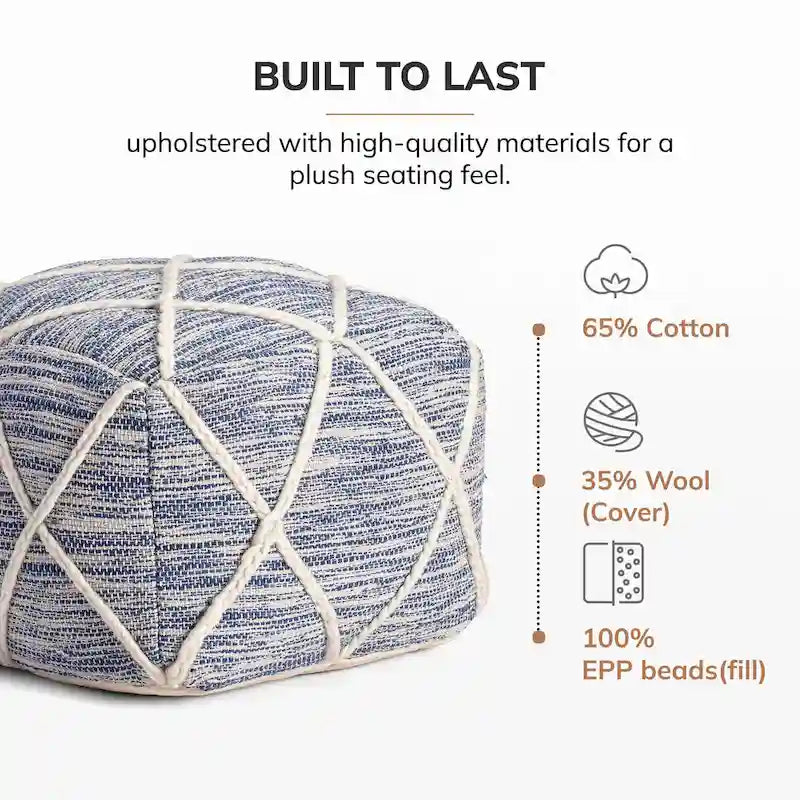 Jani Kirkwood Lake Pouf ottoman bleu 22 pouces - Repose-pieds fait main pour salon, chambre, chambre de bébé, chambre d'enfant