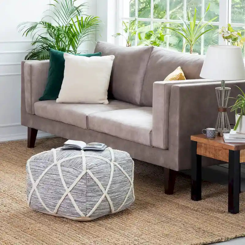Jani Kirkwood Lake Pouf ottoman bleu 22 pouces - Repose-pieds fait main pour salon, chambre, chambre de bébé, chambre d'enfant