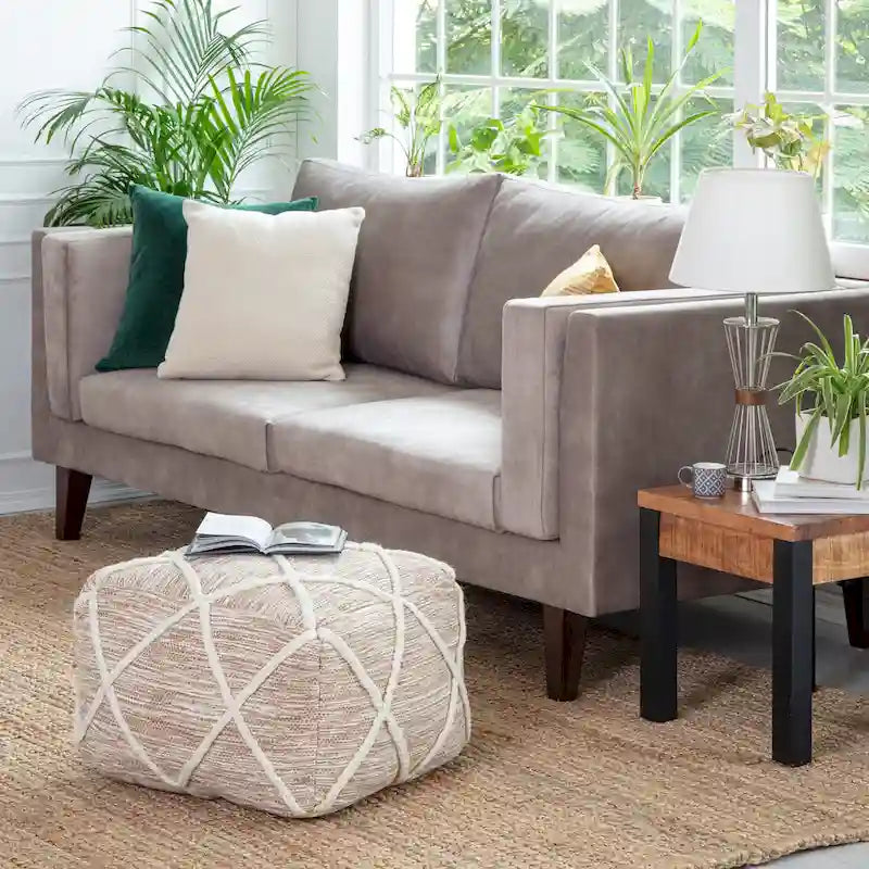 Jani Kirkwood Lake Pouf ottoman bleu 22 pouces - Repose-pieds fait main pour salon, chambre, chambre de bébé, chambre d'enfant