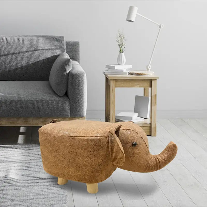 Tabouret Pouf Velours Forme Animale avec Pieds en Bois