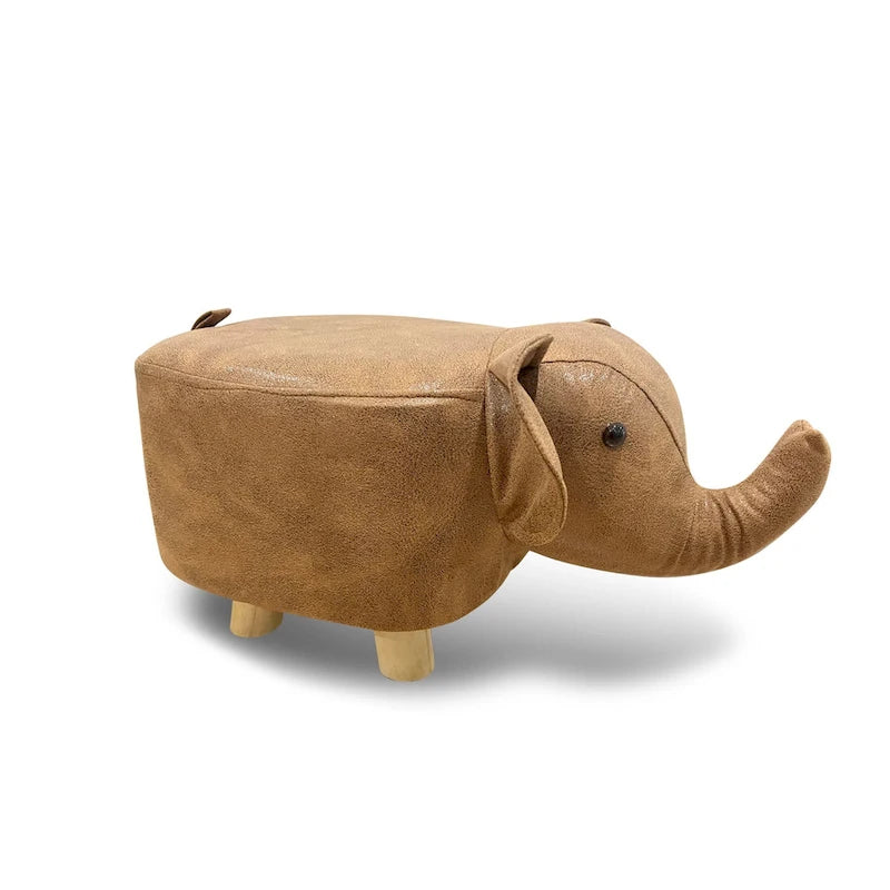 Tabouret Pouf Velours Forme Animale avec Pieds en Bois