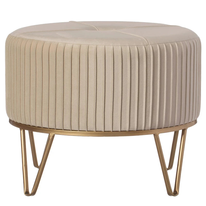 Tabouret pouf rond en velours surélevé avec base dorée épingle à cheveux