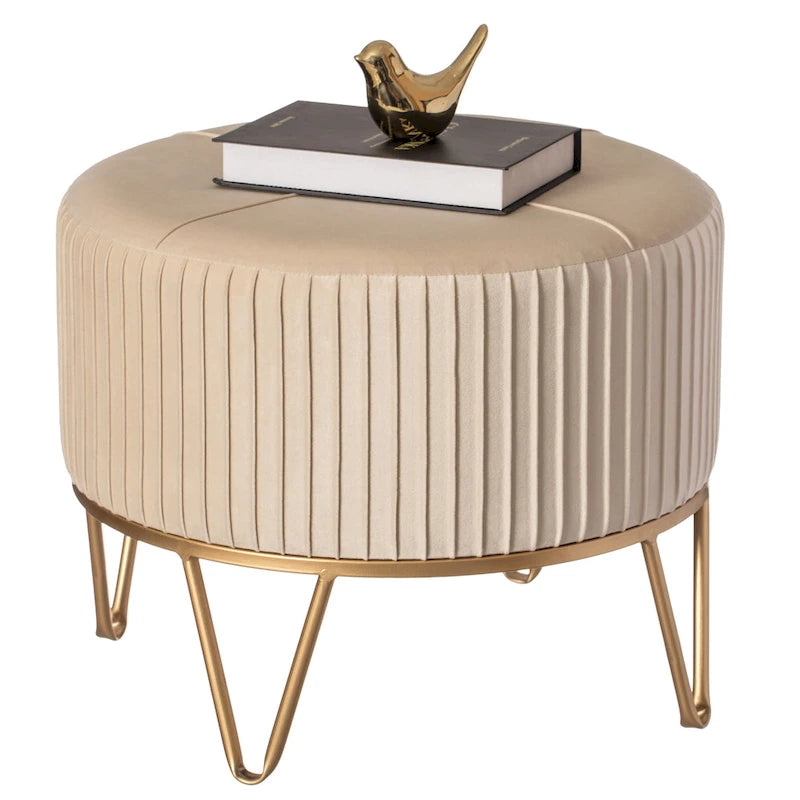 Tabouret pouf rond en velours surélevé avec base dorée épingle à cheveux
