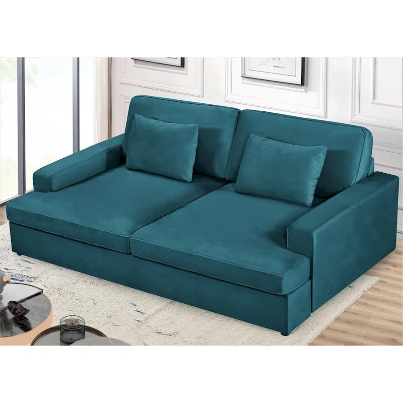 Canapé surdimensionné / canapé-lit double de 94,49 po de largeur en velours avec accoudoirs carrés