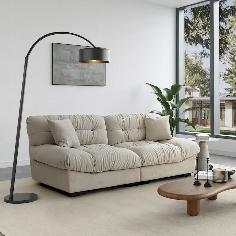 89 Canapé d'angle moderne avec accoudoirs en velours pour salon