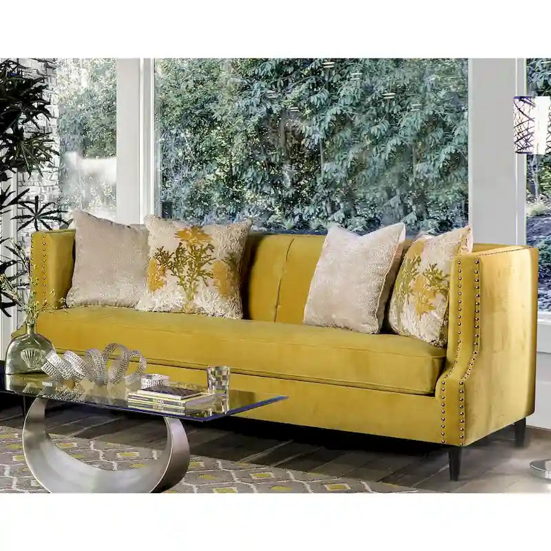 Canapé Nall en tissu rembourré avec dossier capitonné et accoudoirs Tuxedo par Furniture of America