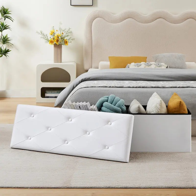 Pouf de rangement pliable, Repose-pieds, Pouf capitonné en cuir, Petit pouf carré pour salon, chambre à coucher, dortoir