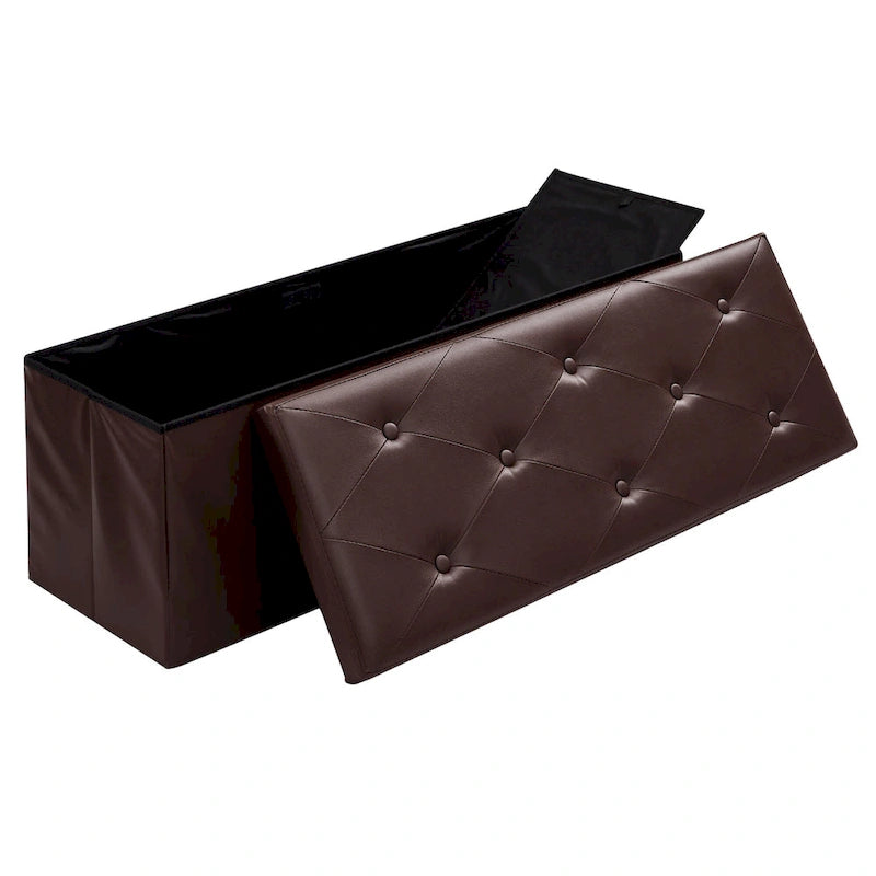 Pouf de rangement pliable, Repose-pieds, Pouf capitonné en cuir, Petit pouf carré pour salon, chambre à coucher, dortoir