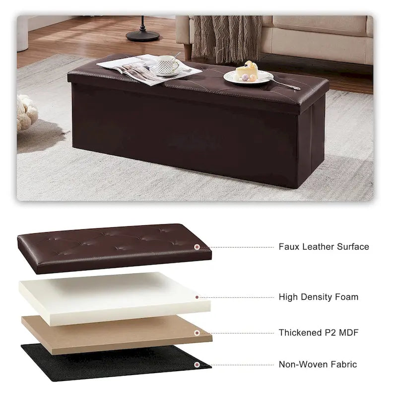 Pouf de rangement pliable, Repose-pieds, Pouf capitonné en cuir, Petit pouf carré pour salon, chambre à coucher, dortoir