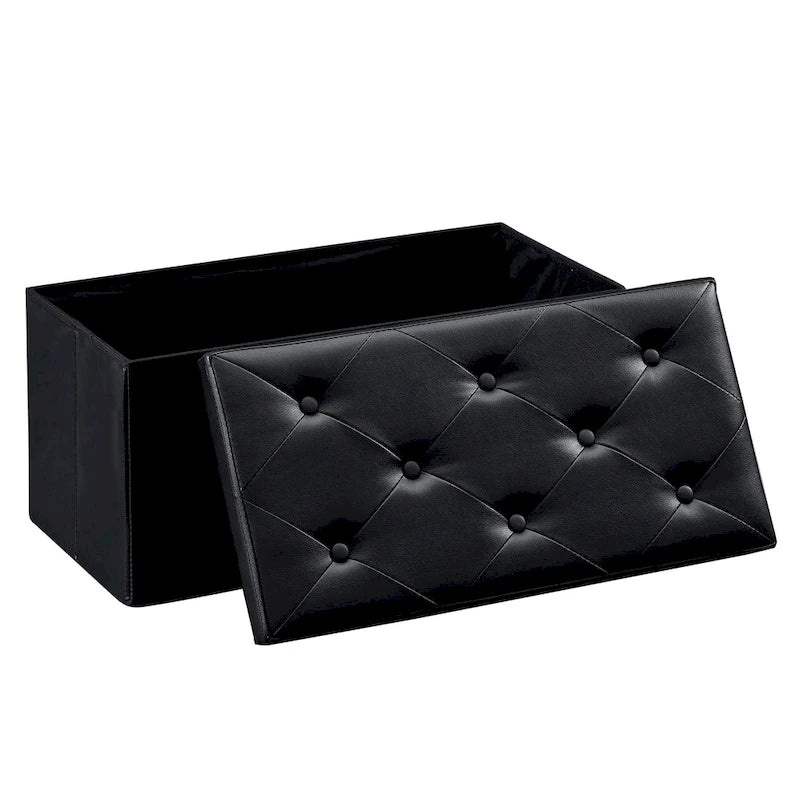 Pouf de rangement pliable, Repose-pieds, Pouf capitonné en cuir, Petit pouf carré pour salon, chambre à coucher, dortoir