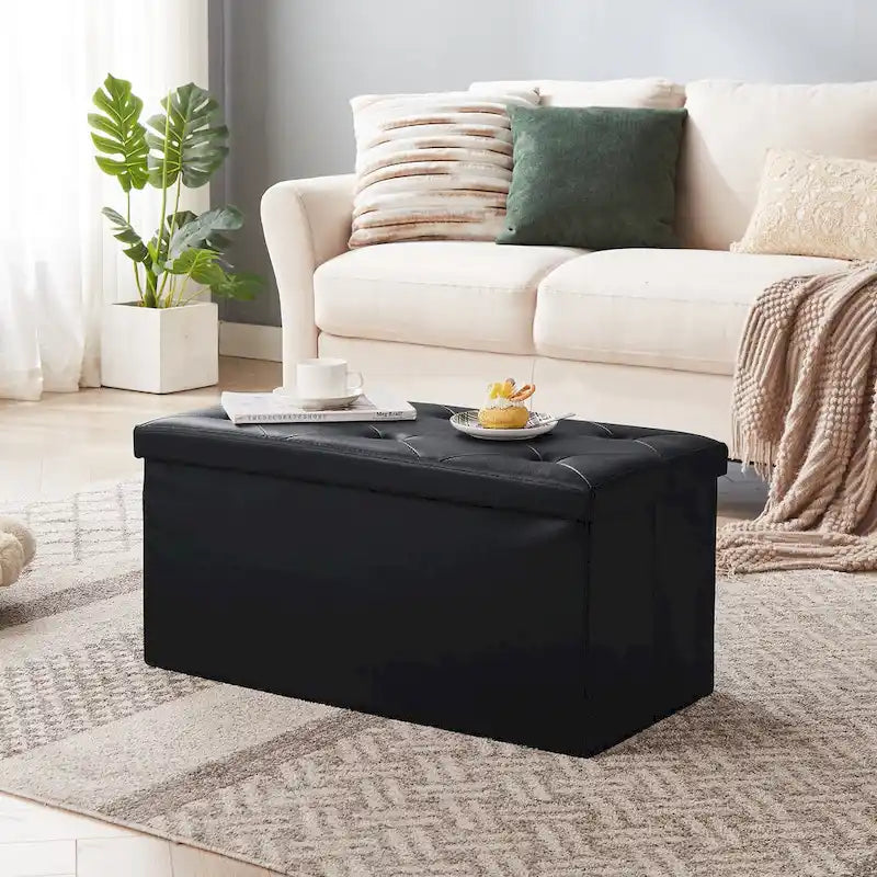Pouf de rangement pliable, Repose-pieds, Pouf capitonné en cuir, Petit pouf carré pour salon, chambre à coucher, dortoir