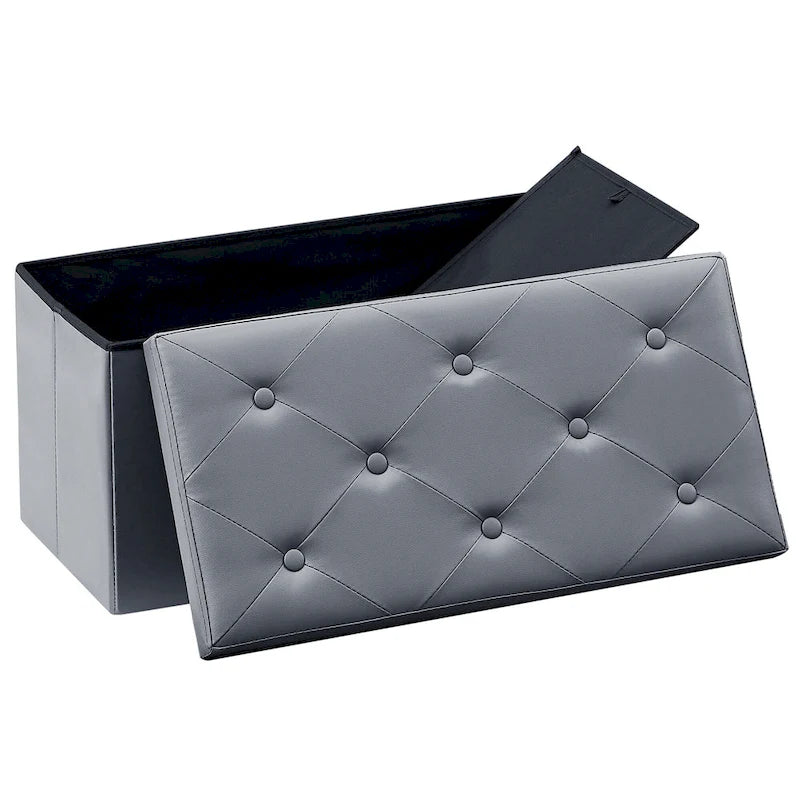 Pouf de rangement pliable, Repose-pieds, Pouf capitonné en cuir, Petit pouf carré pour salon, chambre à coucher, dortoir