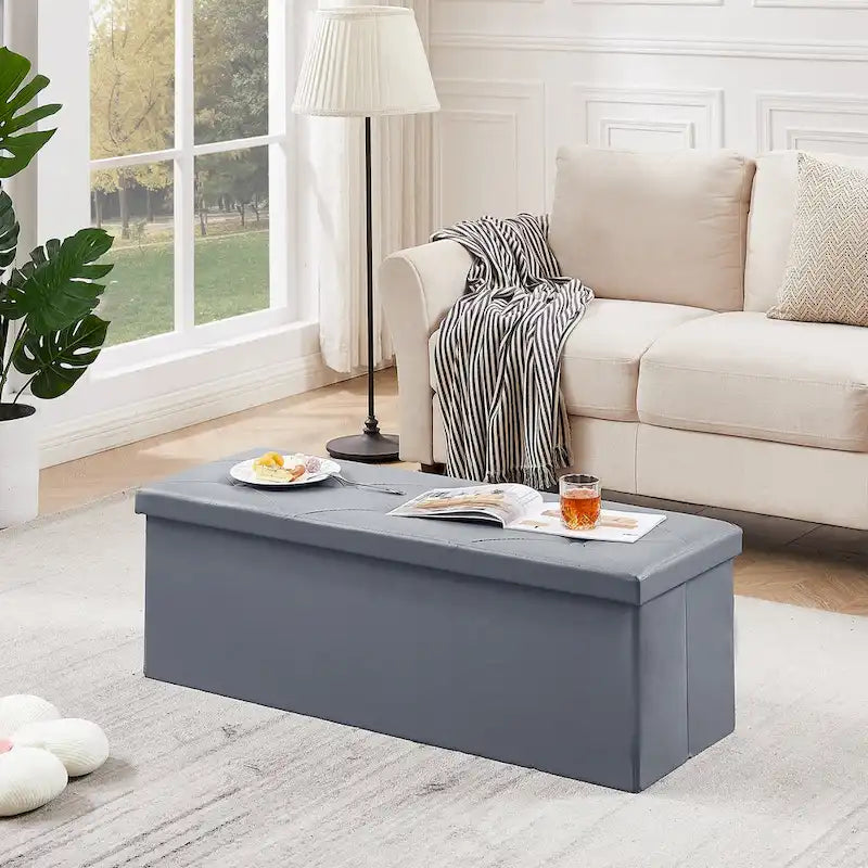 Pouf de rangement pliable, Repose-pieds, Pouf capitonné en cuir, Petit pouf carré pour salon, chambre à coucher, dortoir