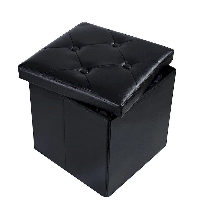 Pouf de rangement pliable, Repose-pieds, Pouf capitonné en cuir, Petit pouf carré pour salon, chambre à coucher, dortoir