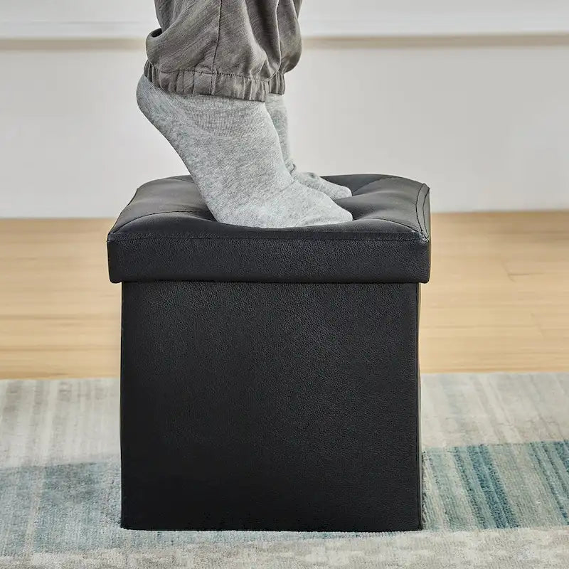 Pouf de rangement pliable, Repose-pieds, Pouf capitonné en cuir, Petit pouf carré pour salon, chambre à coucher, dortoir