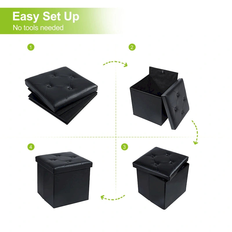 Pouf de rangement pliable, Repose-pieds, Pouf capitonné en cuir, Petit pouf carré pour salon, chambre à coucher, dortoir