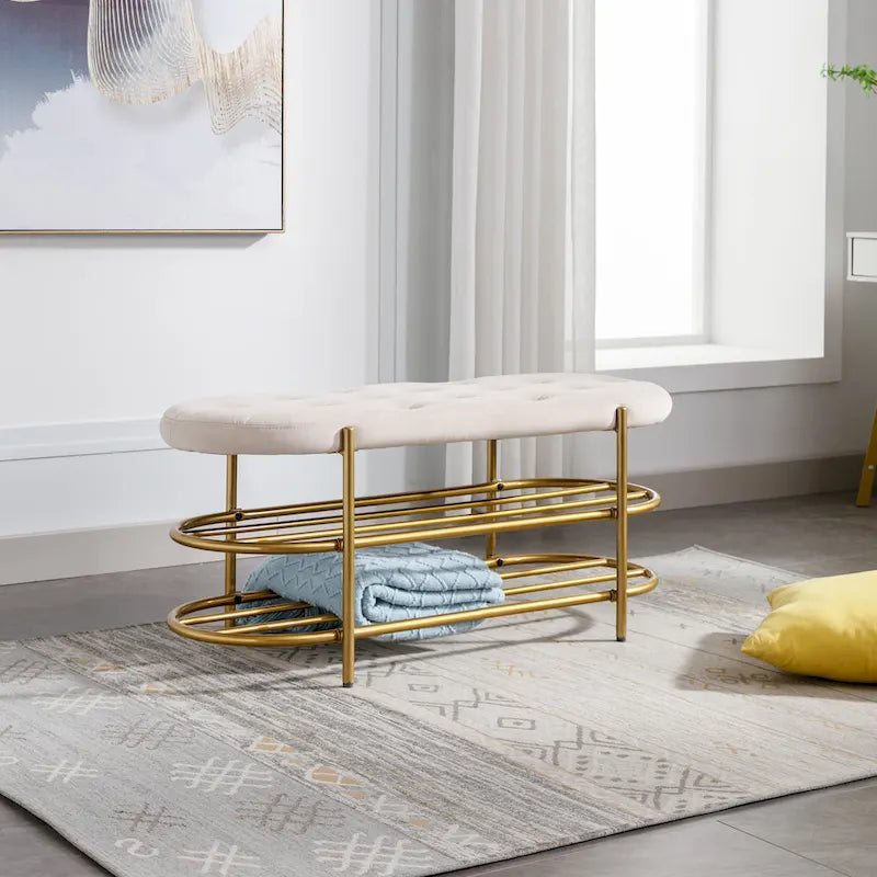 Banc de salon SEYNAR 40 en velours avec double range-chaussures