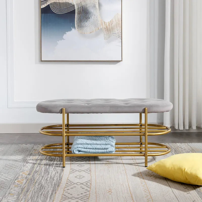 Banc de salon SEYNAR 40 en velours avec double range-chaussures